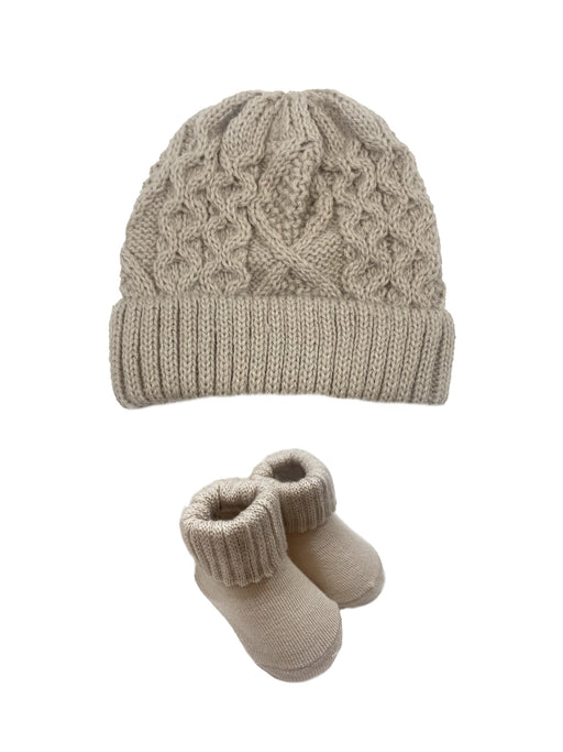 Angelface Cable Turncuff Hat and Bootie Set in Soft Sand