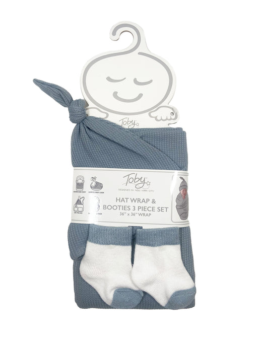 Toby Fairy Waffle Knit Knot Hat, Wrap and Socks 3pc Set - Storm