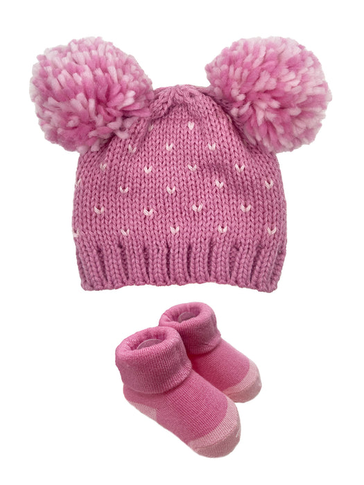 Angelface Chunky Jacquard Hat and Bootie Set in Rose