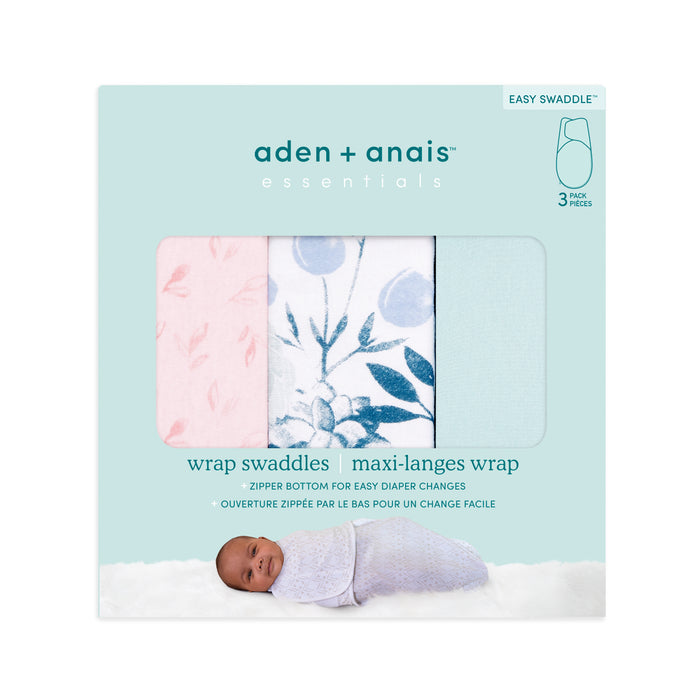 aden + anais Essential Cotton Easy Swaddle Wrap 3 pack Flowers Bloom Pink