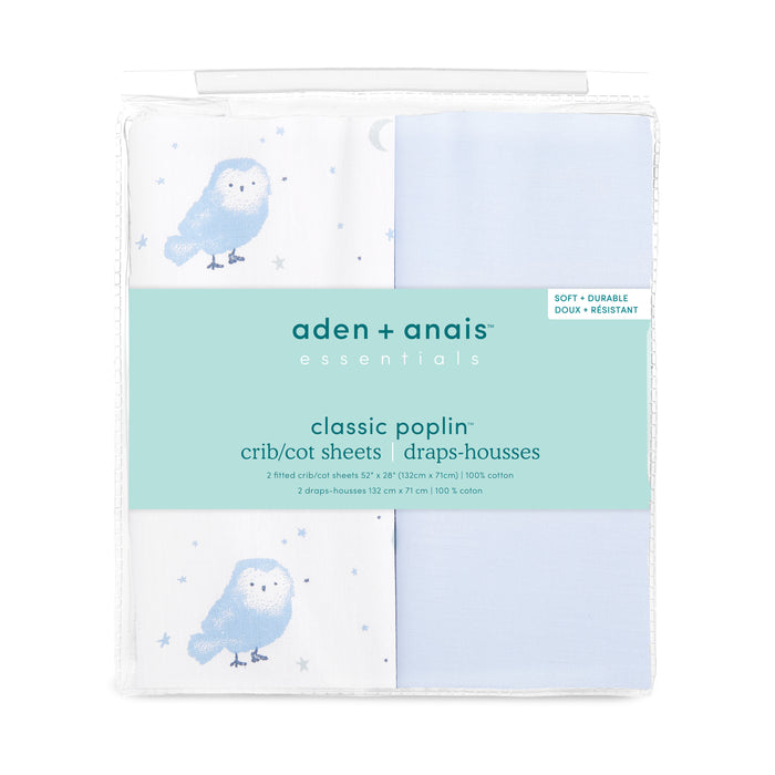 aden + anais Cotton Poplin Crib Sheets 2 pack Time to Dream Blue