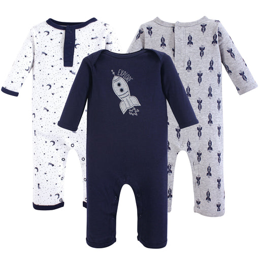 Yoga Sprout Baby Boy Cotton Coveralls 3 Pack, Spaceship