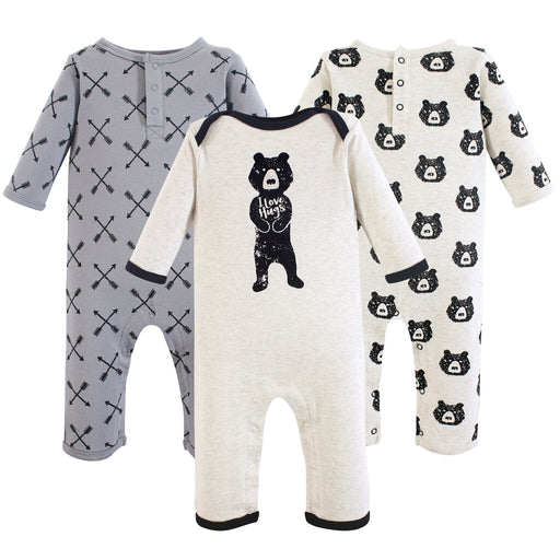 Yoga Sprout Baby Boy Cotton Coveralls 3 Pack, Bear Hugs
