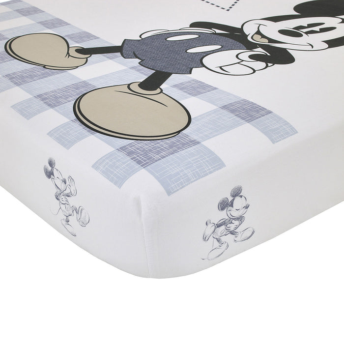 Disney Mickey Mouse - Call Me Mickey The Adventure Begins Stars and Gingham 100% Cotton Nursery Fitted Crib Sheet