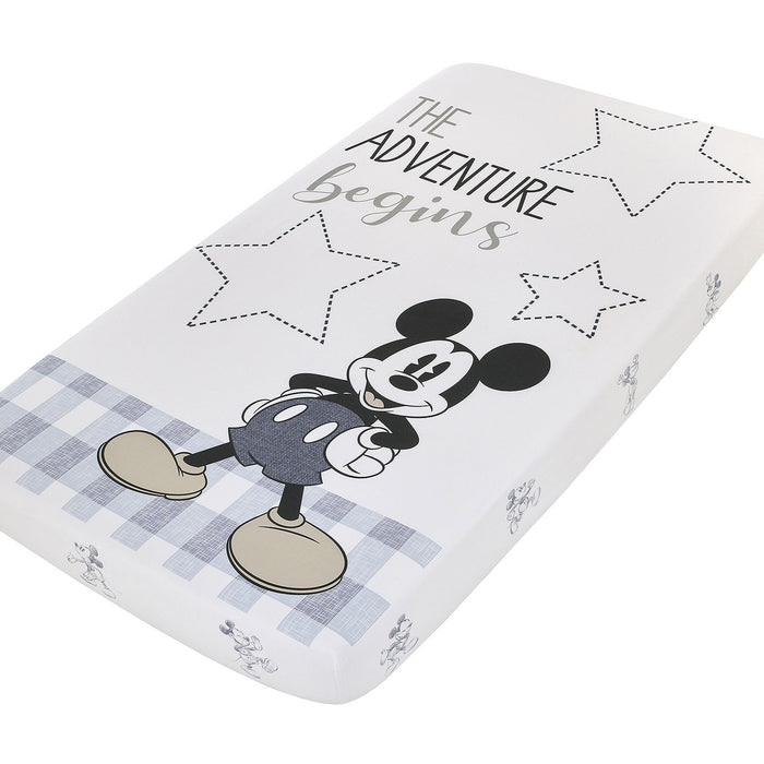Disney Mickey Mouse - Call Me Mickey The Adventure Begins Stars and Gingham 100% Cotton Nursery Fitted Crib Sheet