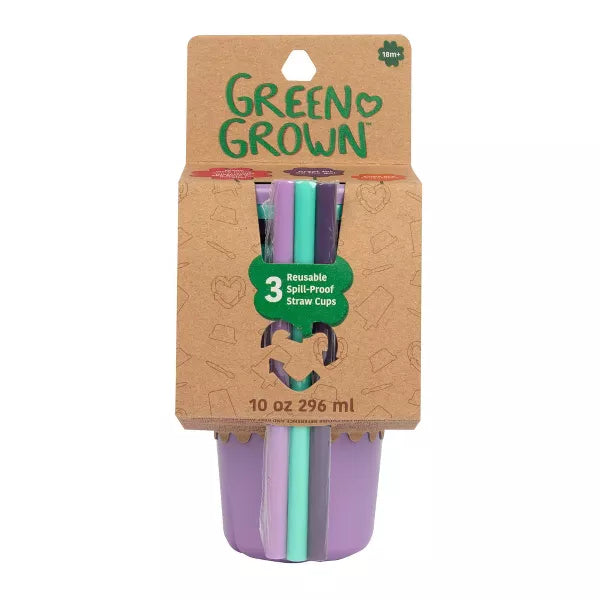 The First Years GreenGrown Reusable Spill-Proof Straw Toddler Cups, Purple/Teal