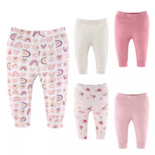The Peanuthsell 5-Pack Baby Pants for Girls, Pink Rainbow Safari