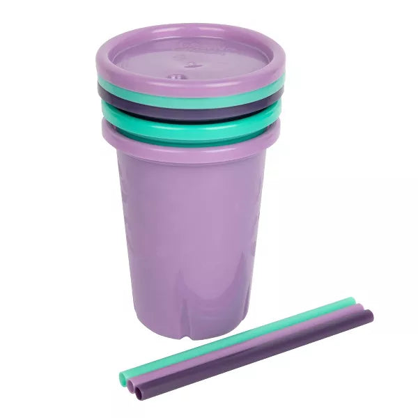The First Years GreenGrown Reusable Spill-Proof Straw Toddler Cups, Purple/Teal