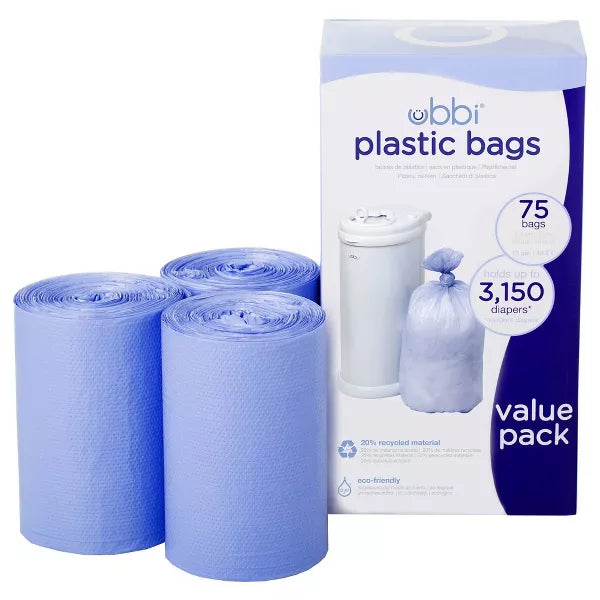 Ubbi Disposable Diaper Pail Plastic Bags 75 Count