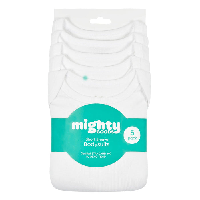Mighty Goods 5-Pack Baby Neutral White Short Sleeve Bodysuits