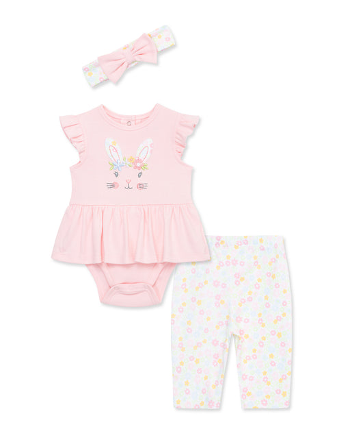 Little Me Pink Bunny Bodysuit, Pant and Headband Set