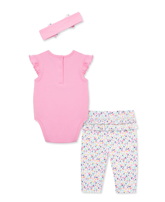 Little Me Pink Butterfly Bodysuit, Pant and Headband Set