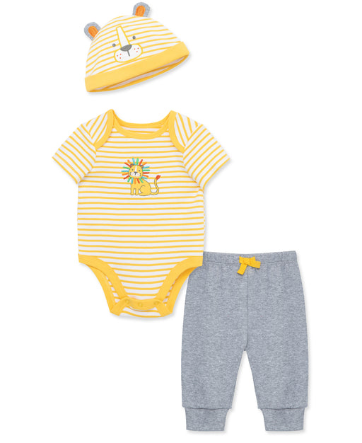Little Me Yellow Lion Bodysuit, Pant and Hat Set