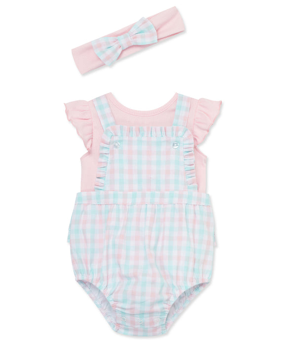 Little Me White/Pink Check Bubble with Headband