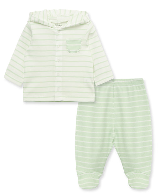 Little Me Joy 2 Piece Cardigan Set with Footed Bottom - Green