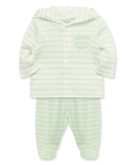 Little Me Joy 2 Piece Cardigan Set with Footed Bottom - Green