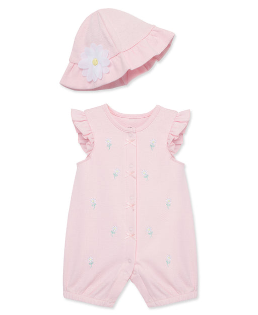Little Me Pink Daisies Romper with Hat