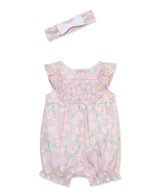 Little Me Pink Daisies Romper with Headband