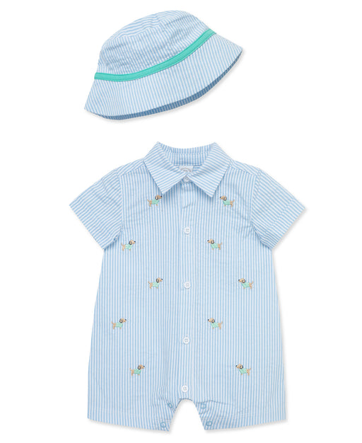 Little Me Blue Puppies Romper with Hat