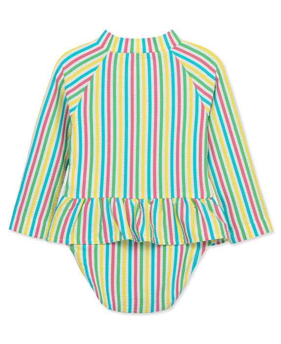 Little Me Multi Stripe Rashguard Swimsuit