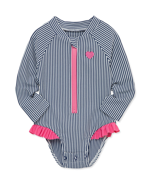 Little Me Navy Stripe Rashguard Swimsuit