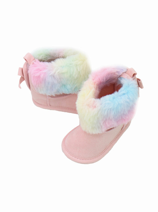 Stepping Stones First Steps Faux Suede and Fur Rainbow Boot in Pink