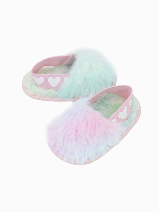 Stepping Stones First Steps Faux Fur Slide Slipper in Pastel Rainbow
