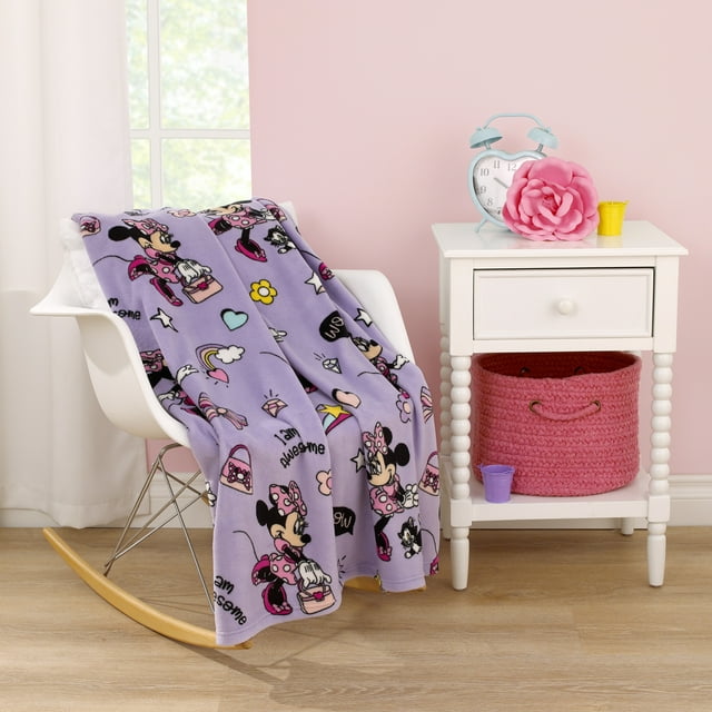 Disney Minnie Mouse I am Awesome Lavender and Pink, Daisy Duck, Rainbow Hearts and Stars Super Soft Toddler Blanket