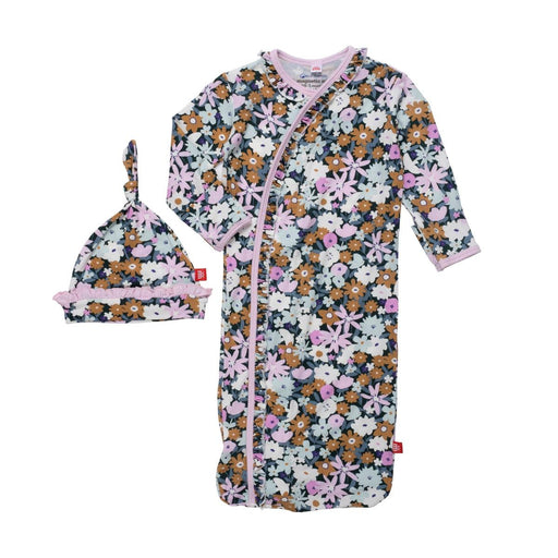 Magnetic Me Finchley Floral Modal Magnetic Cozy Sleeper Gown + Hat Set | pink