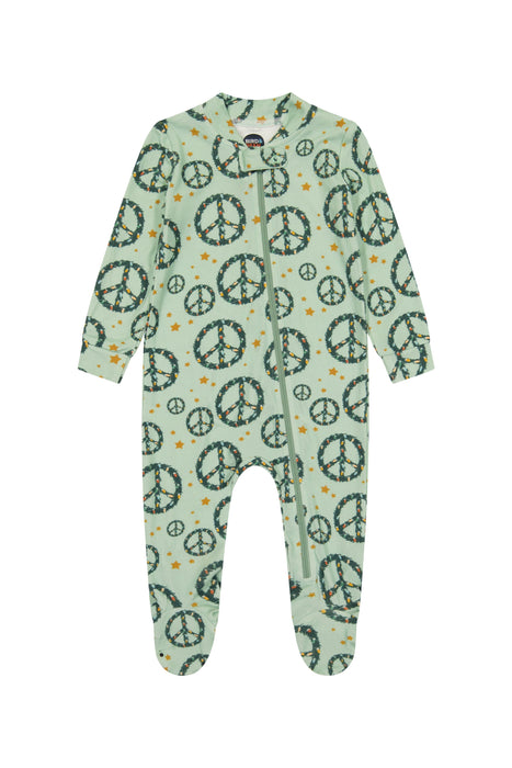 Bird & Bean Footed Bamboo One Piece Zip Pajama - Peace + Joy
