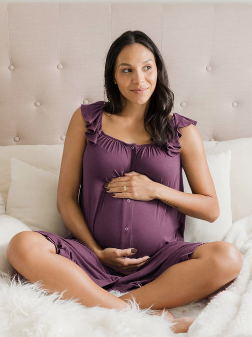 Kindred Bravely Ruffle Strap Labor & Delivery Gown | Burgundy Plum