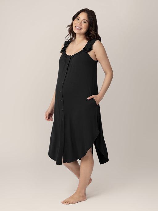 Kindred Bravely Ruffle Strap Labor & Delivery Gown | Black