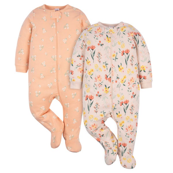 Gerber 2 Pack Baby Girl Wildflowers Sleep 'N Play Footies