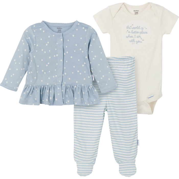 Gerber Retro Floral 3 Piece Footed Pant Set