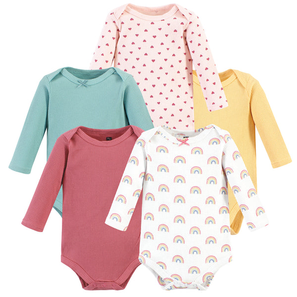 Hudson Baby Thermal Long Sleeve Bodysuits, Creative Rainbows, 5-Pack