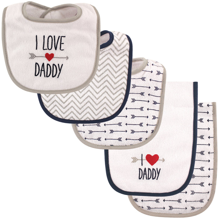 Luvable Friends Baby Boy Bib and Burp Cloth Set 5-Pack, Boy Daddy, One Size