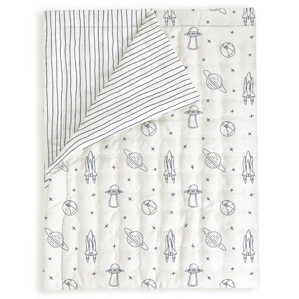 Makemake Organics Organic Kids Quilt - Celestial & Cobi Blue Stripes