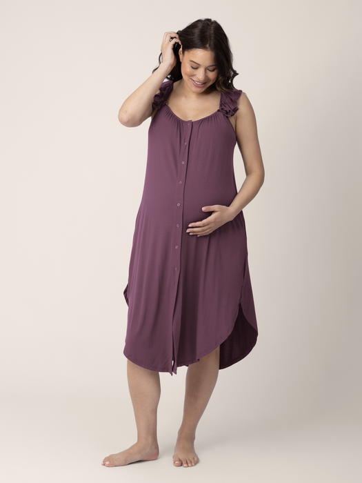 Kindred Bravely Ruffle Strap Labor & Delivery Gown | Burgundy Plum