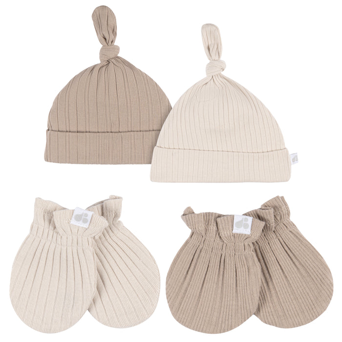 Just Born® 4-Piece Cap & Mittens Set in Tan one size