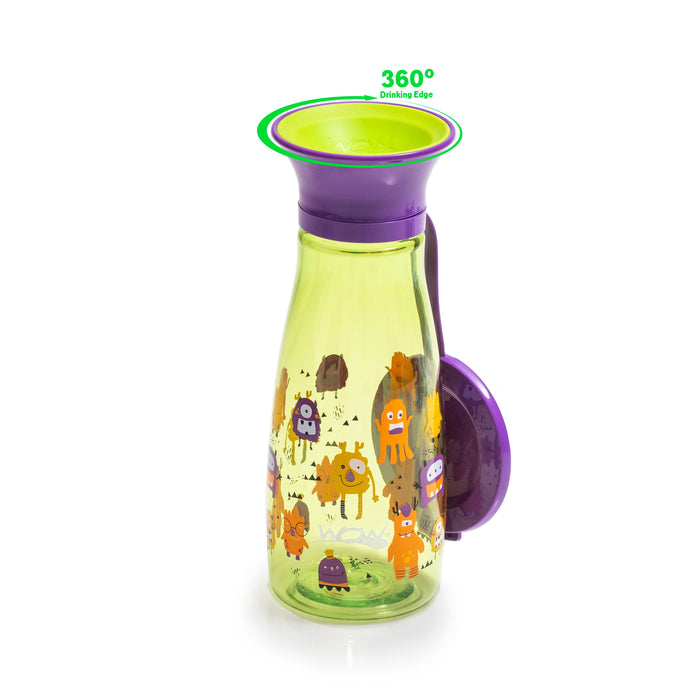 WOW CUP Mini 360 Bottle Twinpack -  Aqua Blue Submarine/Key Lime Silly Monsters, 2 x 12 oz/2 x 350 ml