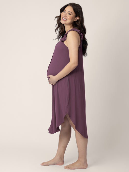 Kindred Bravely Ruffle Strap Labor & Delivery Gown | Burgundy Plum