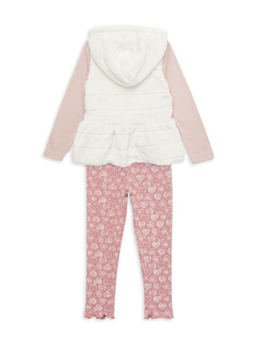 Calvin Klein Baby Girl's 3-Piece Faux Fur Vest, Top & Pants Set - Pink Multi