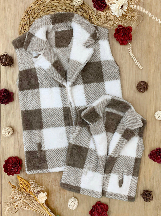 Mia Belle Girls Mommy and Me Cozy Faux Fur Plaid Vest