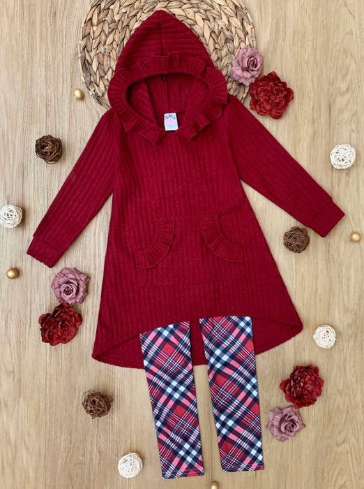 Mia Belle Girls Festive Plaid Girls Hooded Tunic and Legging Set