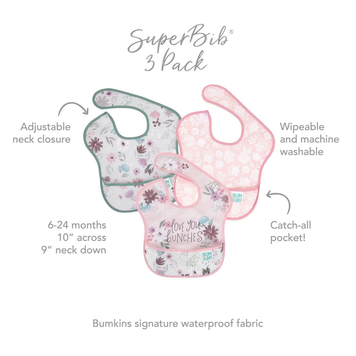 Bumkins SuperBib® 3 Pk: Love You Bunches, Floral, Lace