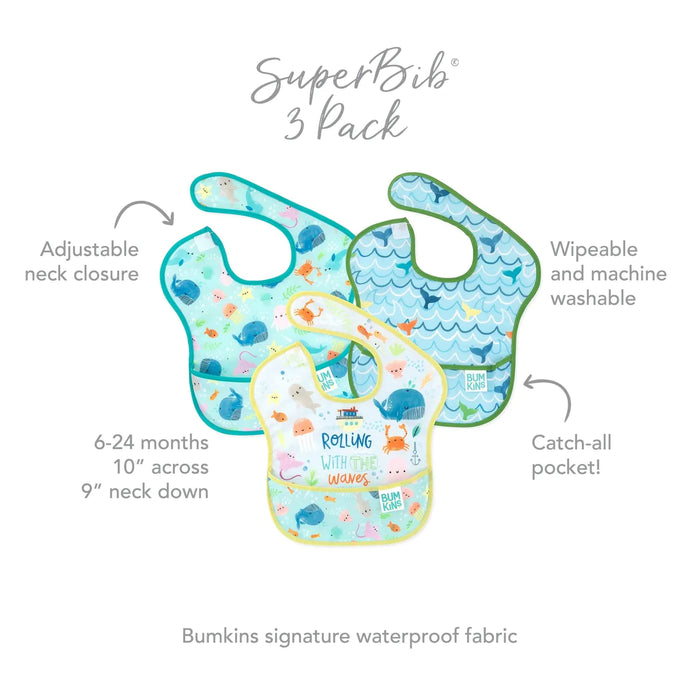 Bumkins SuperBib® 3 Pk: Rolling With The Waves, Whale Tail, Ocean Life