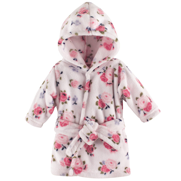 Luvable Friends Baby Girl Plush Bathrobe, Floral, 0-9 Months