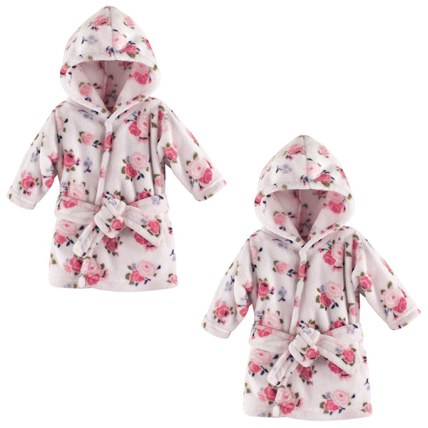 Luvable Friends Infant Girl Plush Bathrobe, Floral, 0-9 Months