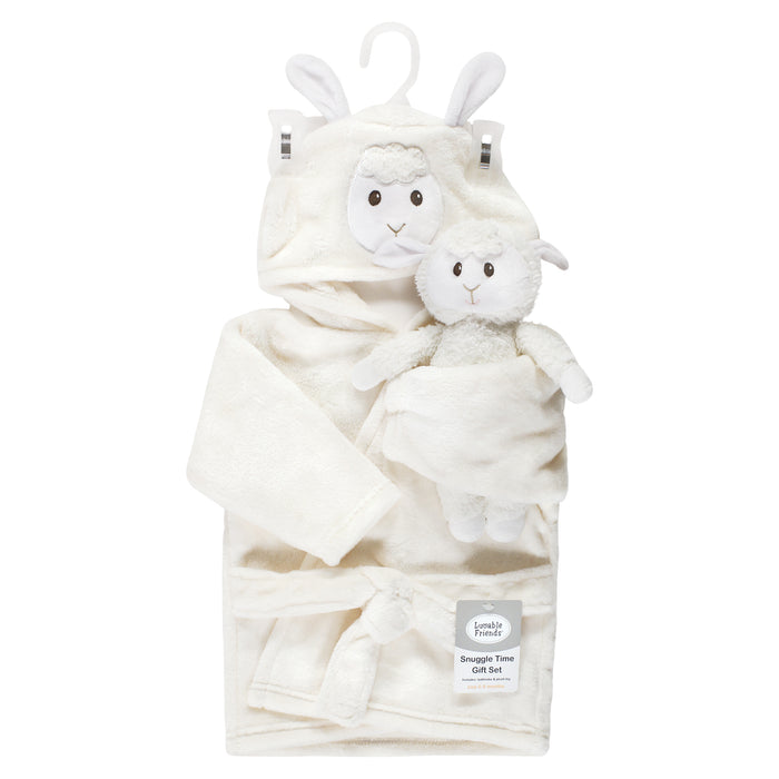 Luvable Friends Plush Bathrobe and Toy Set, Lamb, 0-9 Months
