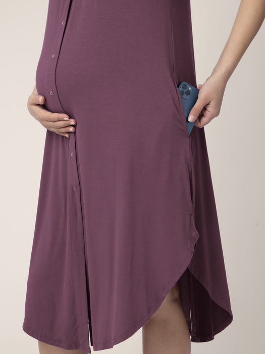 Kindred Bravely Ruffle Strap Labor & Delivery Gown | Burgundy Plum